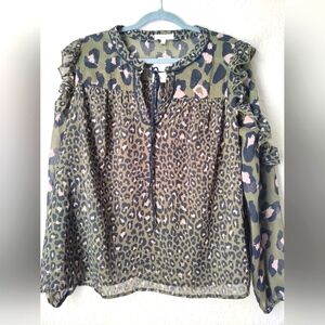 Wonderly Long Sleeves Animal Print Blouse Top Size L